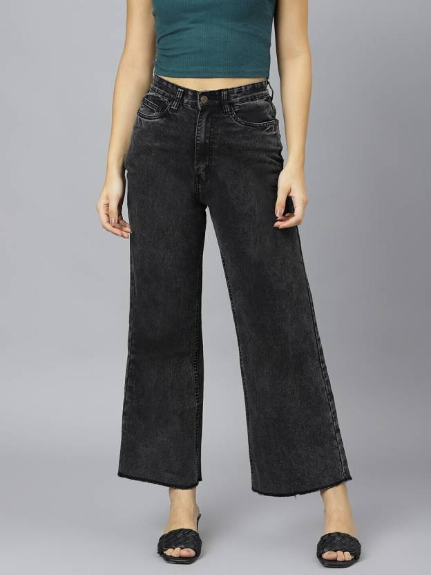 Women Flared High Rise Black Jeans